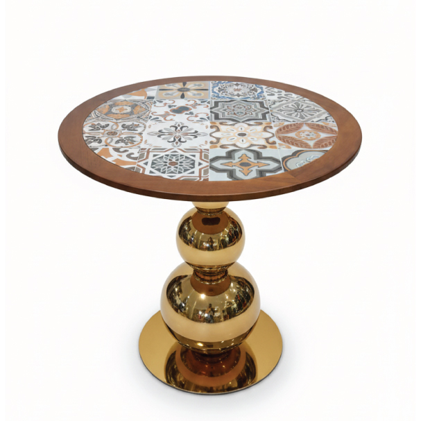 Jilphar Furniture Mediterranean Style Ceramic Tile With Solid Wood Edging Round Table Top JP2486B
