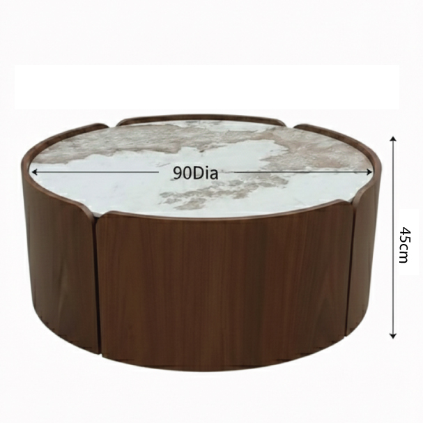 Jilphar Furniture Circular Marble & Walnut-Tone Coffee Table JP2496