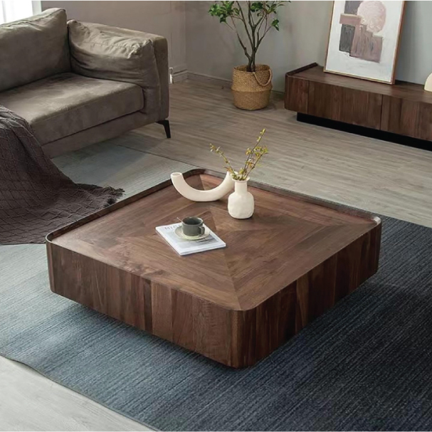 Jilphar Furniture Modern Living Room Furniture Square  Coffee Table with Walnut Bark Wood Frame JP4056