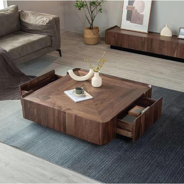 Jilphar Furniture Modern Living Room Furniture Square  Coffee Table with Walnut Bark Wood Frame JP4056