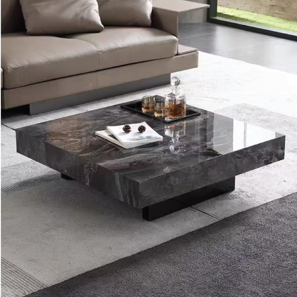 Jilphar Furniture Square Shape Creative Coffee Table Luxury Modern Marble Slate Square Corner Table Side Table For Living Room JP4057